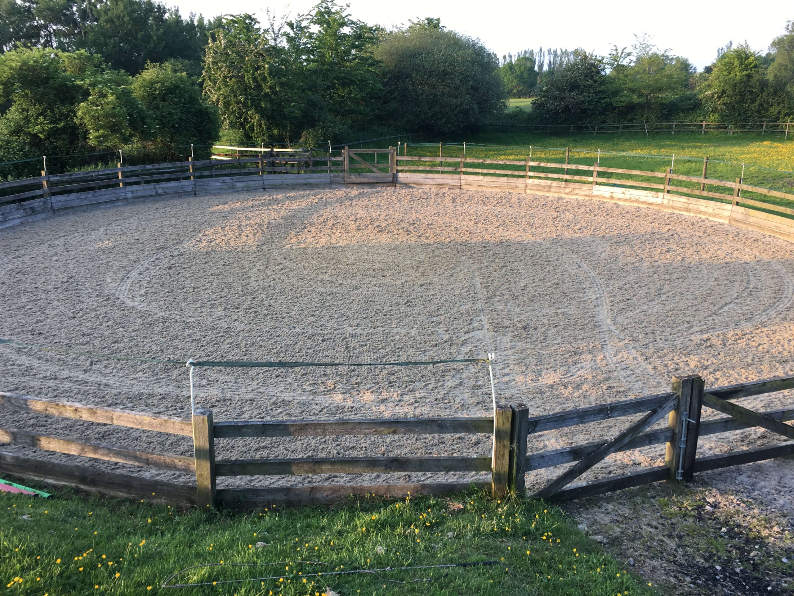 Finished outdoor horse riding arena with professionally prepared ménage surface