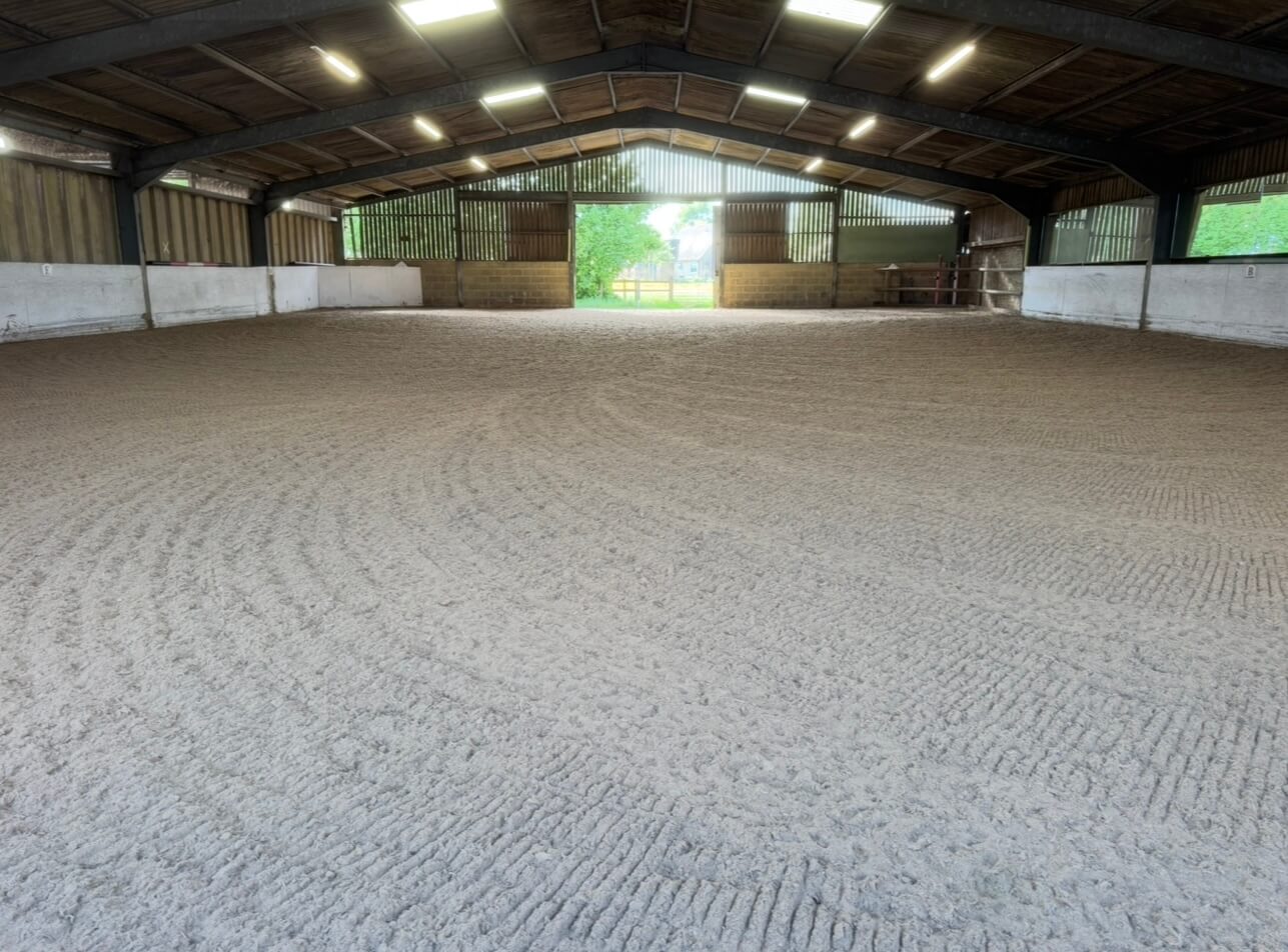 Outdoor ménage arena with prepared riding surface